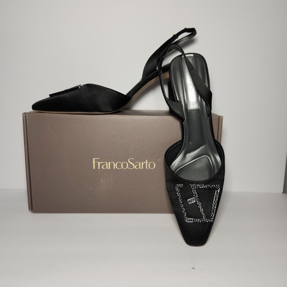 New Stunning Franco Sarto Women's Black Satin Leigha Slingback Pumps 8.5 M - Picture 4 of 8